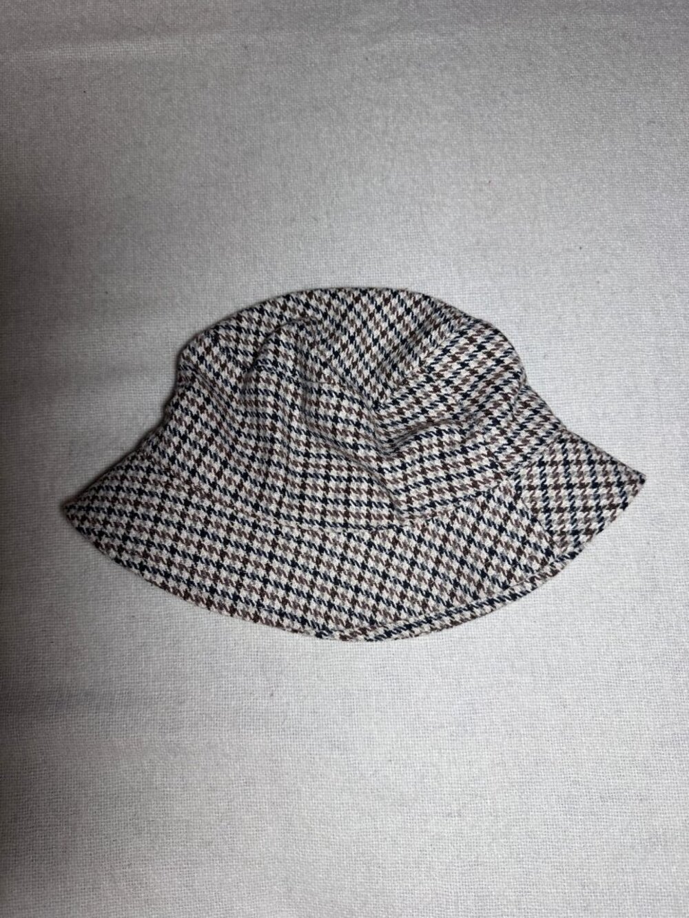 Steve Madden Houndstooth Bucket Hat Brown Tan Check Preppy Fall OS